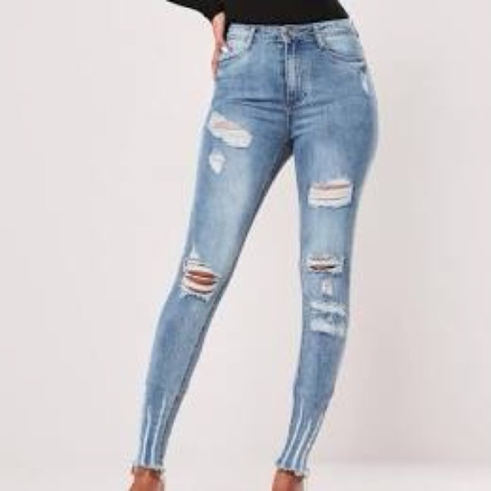 Blue sinner high waisted ripped skinny jeans